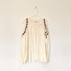 NWT!  Embroidered cold shoulder top
